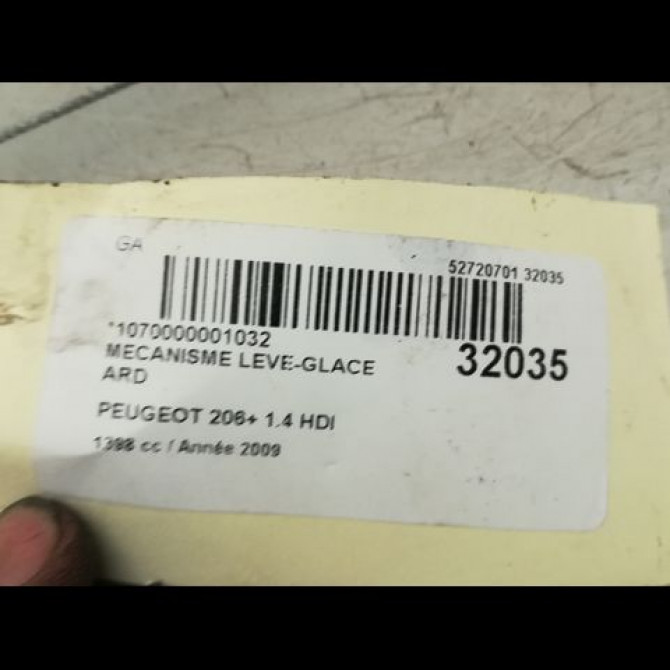 Mecanisme leve-glace arrière droit occasion PEUGEOT 206 + Phase 1 03-2009->05-2013 1.1i 8v 60ch 922452 3