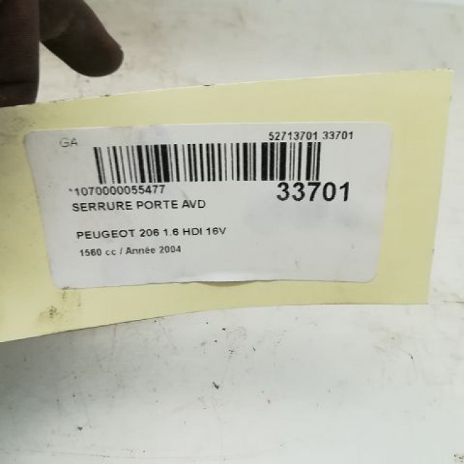Serrure porte avd occasion PEUGEOT 206 Phase 1 09-1998->03-2009 1.6 HDI 16v 9136J1 5