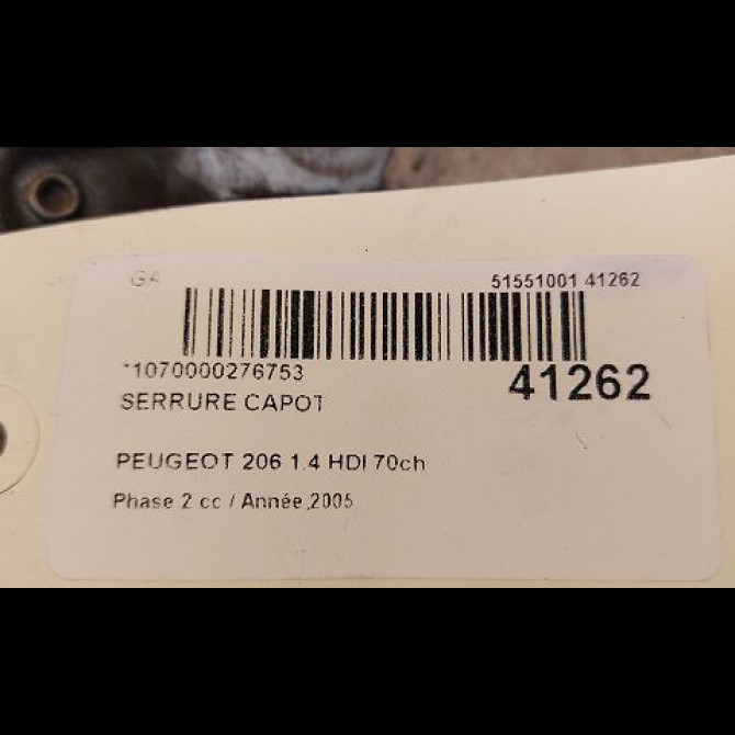 Serrure capot occasion PEUGEOT 206 Phase 2 02-2003->02-2009 1.4 HDI 70ch 793449 3