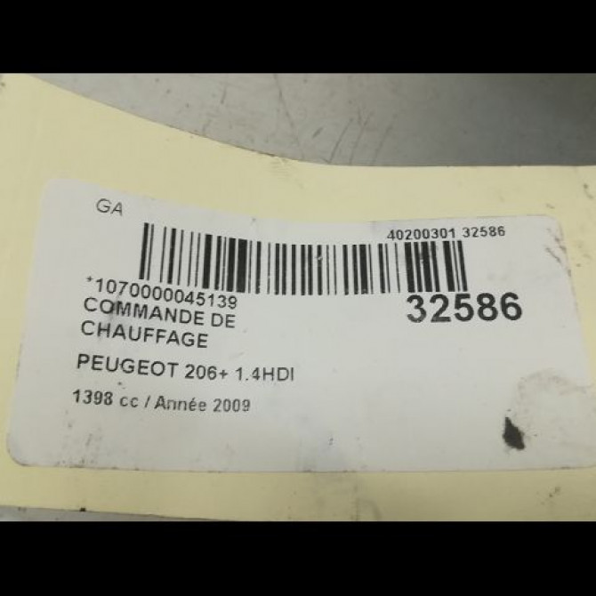 Commande de chauffage occasion PEUGEOT 206 + Phase 1 03-2009->05-2013 1.4 HDI 70ch 6451VH 5