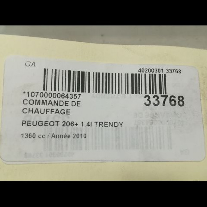 Commande de chauffage occasion PEUGEOT 206 + Phase 1 03-2009->05-2013 1.4i 75ch 6451VH 5