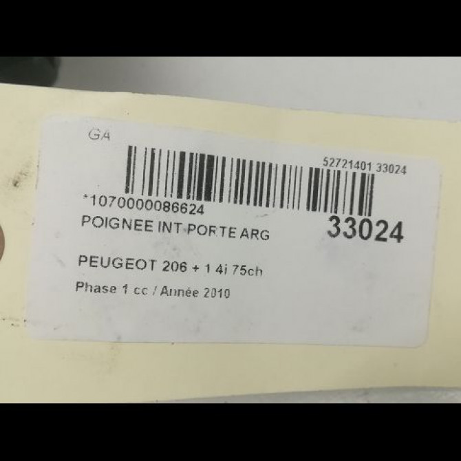 Poignee int porte arg occasion PEUGEOT 206 + Phase 1 03-2009->05-2013 1.4i 75ch 9143A4 3