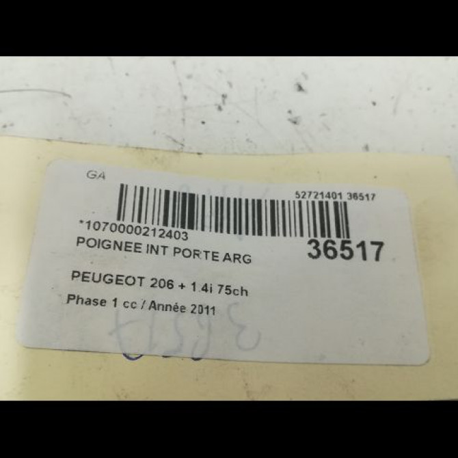 Poignee int porte arg occasion PEUGEOT 206 + Phase 1 03-2009->05-2013 1.4i 75ch 9143A4 3