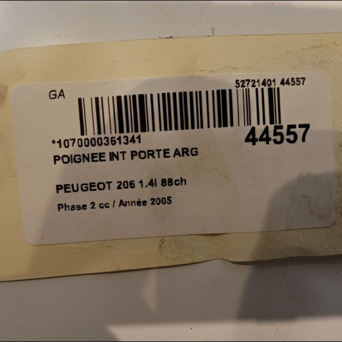 Poignee int porte arg occasion PEUGEOT 206 Phase 2 02-2003->02-2009 1.4i 88ch 9143A4 2