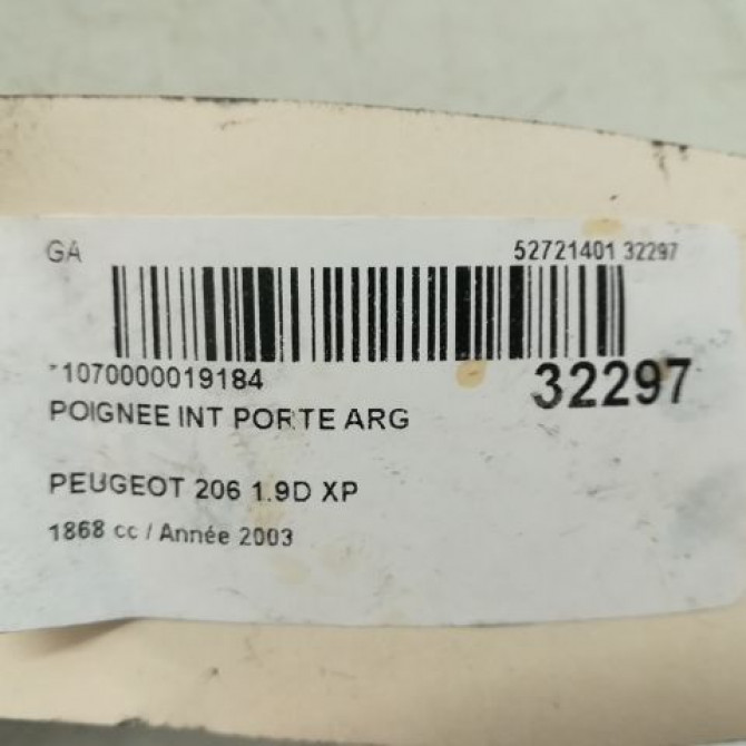 Poignee int porte arg occasion PEUGEOT 206 Phase 1 09-1998->03-2009 1.1i 9143A4 4