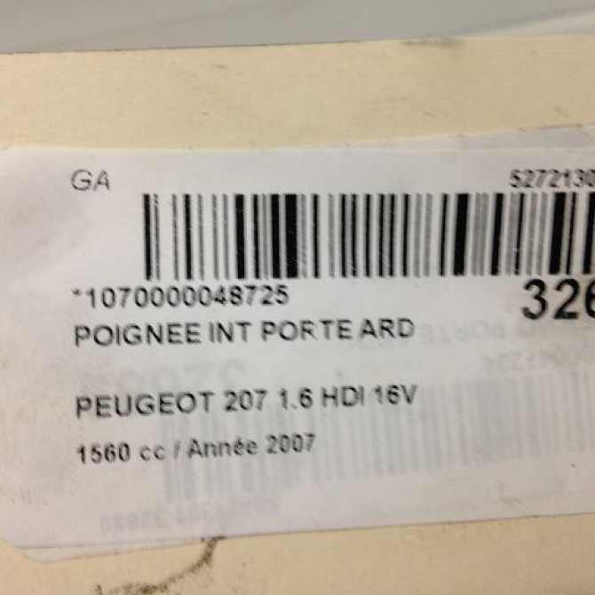Poignee int porte ard occasion PEUGEOT 207 Phase 1 04-2006->06-2013 9144A4 4