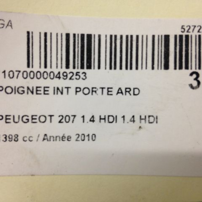 Poignee int porte ard occasion PEUGEOT 207 Phase 1 04-2006->06-2013 1.4 HDI 9144A5 4