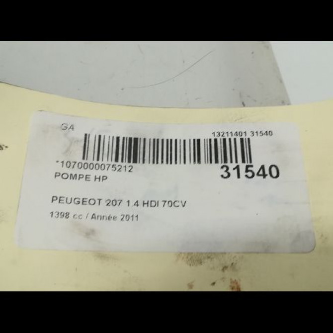 Pompe hp occasion PEUGEOT 207 Phase 1 04-2006->06-2013 1.4 HDI 70ch 1920RF 6