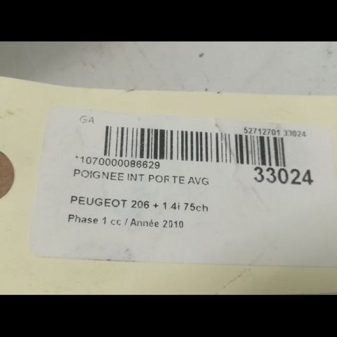 Poignee int porte avg occasion PEUGEOT 206 + Phase 1 03-2009->05-2013 1.4i 75ch 9143A4 3