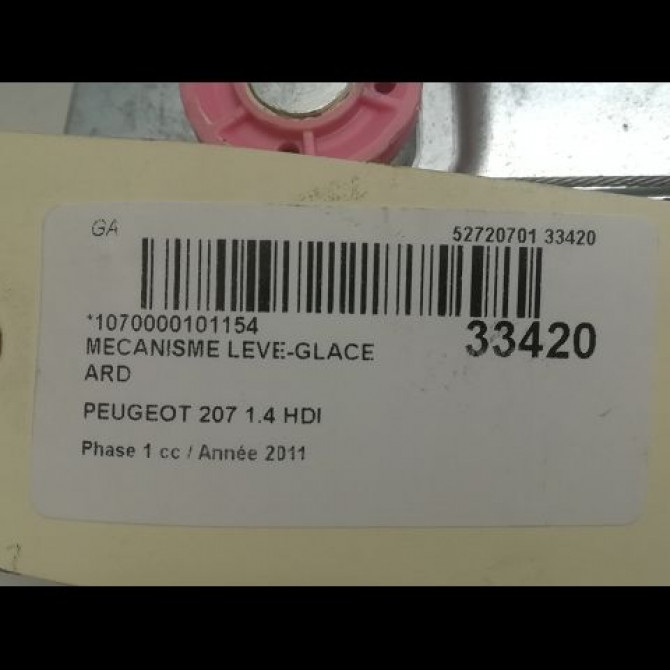 Mecanisme leve-glace arrière droit occasion PEUGEOT 207 Phase 1 04-2006->06-2013 1.4 HDI 9224A7 4