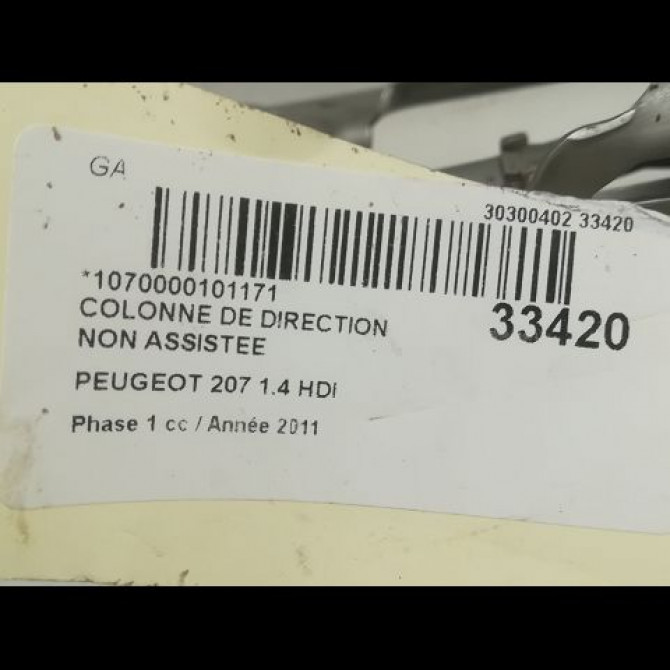 Colonne de direction non assistee occasion PEUGEOT 207 Phase 1 04-2006->06-2013 1.4 HDI 4123GX 3