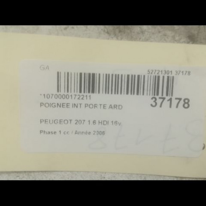Poignee int porte ard occasion PEUGEOT 207 Phase 1 04-2006->06-2013 1.6 HDI 16v 90ch 9144A5 3