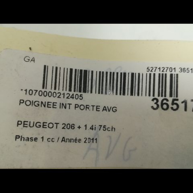 Poignee int porte avg occasion PEUGEOT 206 + Phase 1 03-2009->05-2013 1.4i 75ch 9143A4 3