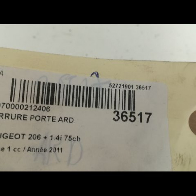 Serrure porte ard occasion PEUGEOT 206 + Phase 1 03-2009->05-2013 1.4i 75ch 9138J0 3