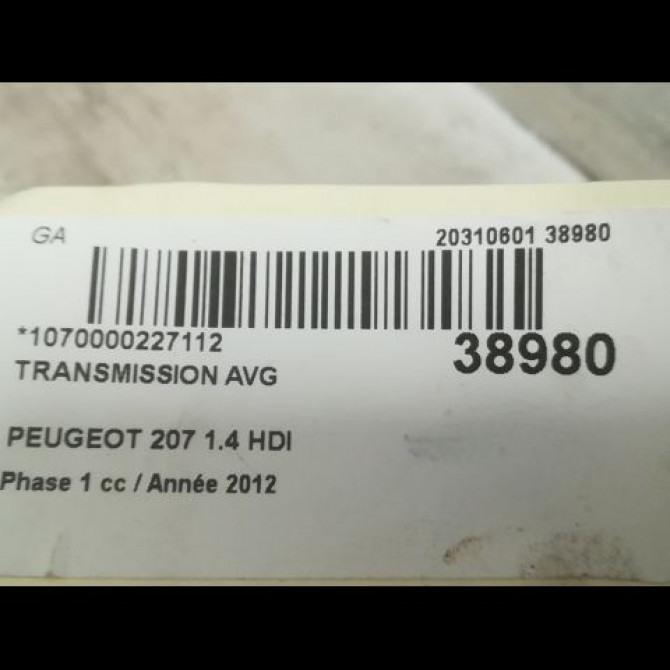 Transmission avant gauche occasion PEUGEOT 207 Phase 1 04-2006->06-2013 1.4 HDI 4
