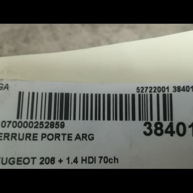 Serrure porte arg occasion PEUGEOT 206 + Phase 1 03-2009->05-2013 1.4 HDI 70ch 9137G1 3
