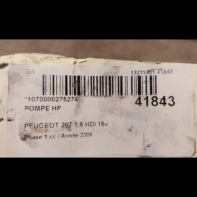 Pompe hp occasion PEUGEOT 207 Phase 1 04-2006->06-2013 1.6 HDI 16v 110ch 4