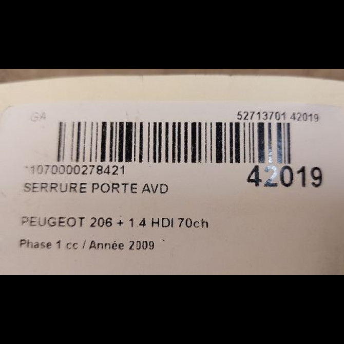 Serrure porte avd occasion PEUGEOT 206 + Phase 1 03-2009->05-2013 1.4 HDI 70ch 9136S7 3
