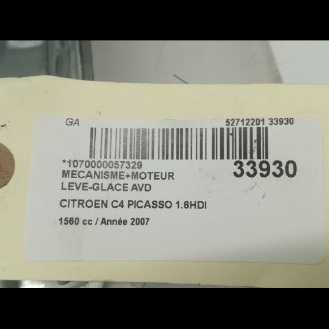 Mecanisme + moteur lève-glace avant droit occasion CITROEN C4 PICASSO I Phase 1 01-2007->10-2013 1.6 HDi 16v 110ch 9222CT 5