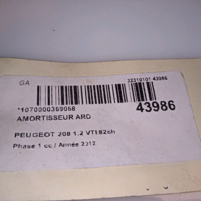 Amortisseur arrière droit occasion PEUGEOT 208 208 Phase 1 2012-03-01->2015-09-30 1.2 VTI 82ch 3