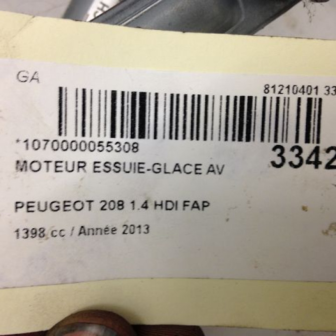 Moteur essuie-glace avant occasion PEUGEOT 208 208 Phase 1 2012-03-01->2015-09-30 1.4 HDI 68ch 9673222580 3
