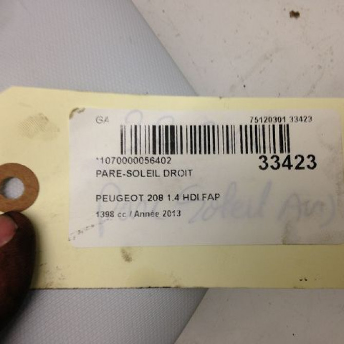 Pare-soleil droit occasion PEUGEOT 208 208 Phase 1 2012-03-01->2015-09-30 1.4 HDI 68ch 16079196PR 3