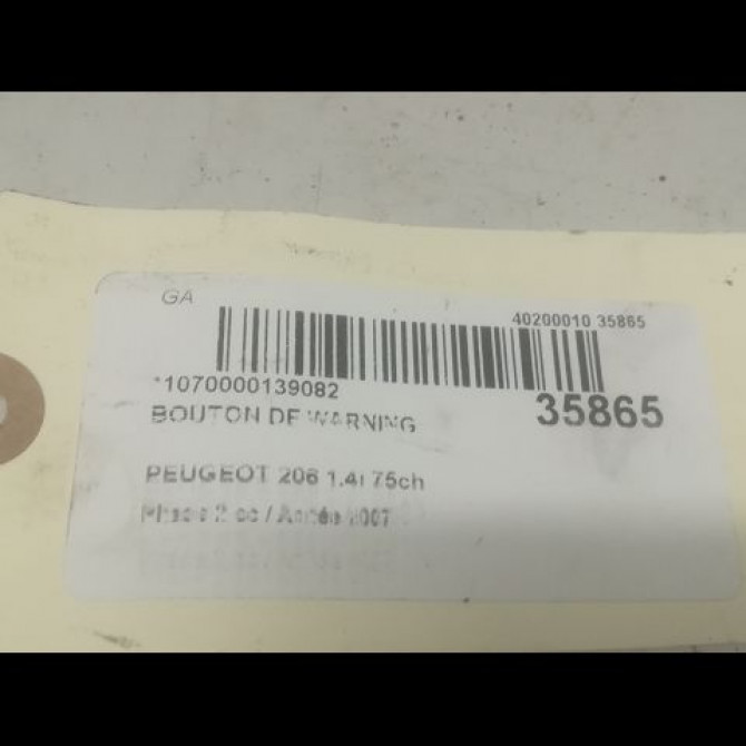 Bouton de warning occasion PEUGEOT 206 Phase 2 02-2003->02-2009 1.4i 75ch 6554L0 3