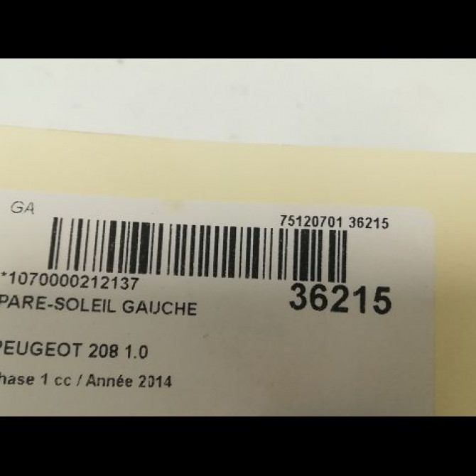 Pare-soleil gauche occasion PEUGEOT 208 208 Phase 1 2012-03-01->2015-09-30 1.0 PURETECH 68ch 16079196PR 3