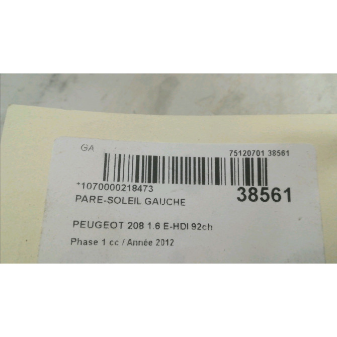 Pare-soleil gauche occasion PEUGEOT 208 208 Phase 1 2012-03-01->2015-09-30 1.6 E-HDI 92ch 16079196PR 3