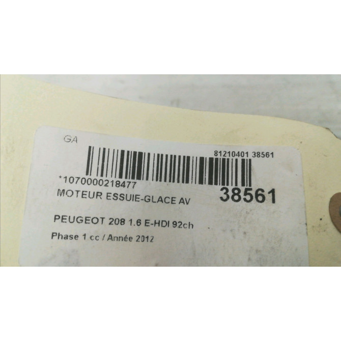 Moteur essuie-glace avant occasion PEUGEOT 208 208 Phase 1 2012-03-01->2015-09-30 1.6 E-HDI 92ch 9673222580 3