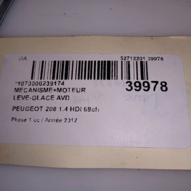 Mecanisme + moteur lève-glace avant droit occasion PEUGEOT 208 208 Phase 1 2012-03-01->2015-09-30 1.4 HDI 68ch 9673154380 4