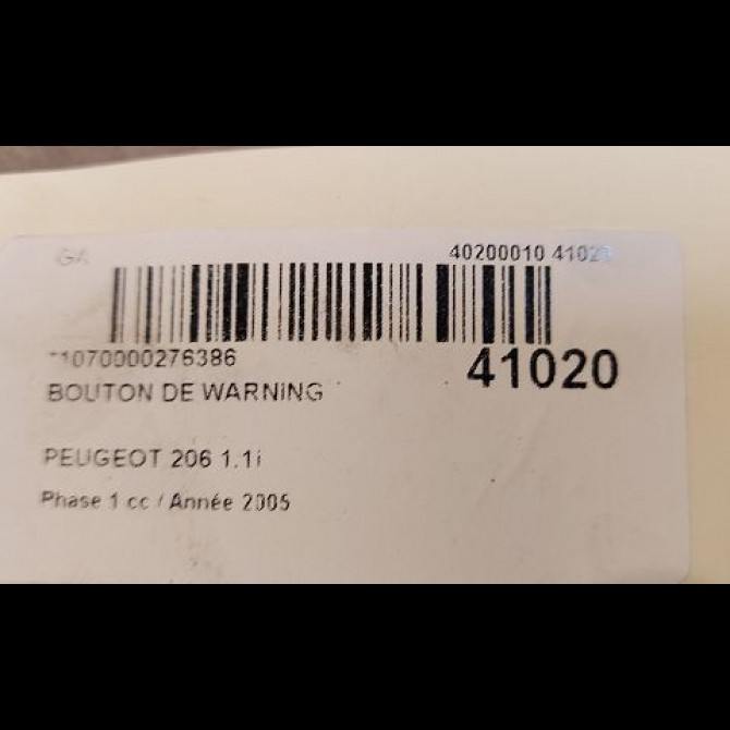 Bouton de warning occasion PEUGEOT 206 Phase 1 09-1998->03-2009 1.1i 6554L0 3
