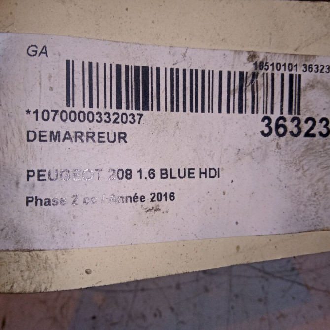 Démarreur occasion PEUGEOT 208 Phase 2 04-2015->... 1.6 BLUE HDI 75ch 5