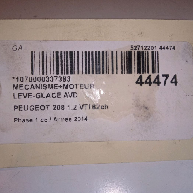 Mecanisme + moteur lève-glace avant droit occasion PEUGEOT 208 208 Phase 1 2012-03-01->2015-09-30 1.2 VTI 82ch 4