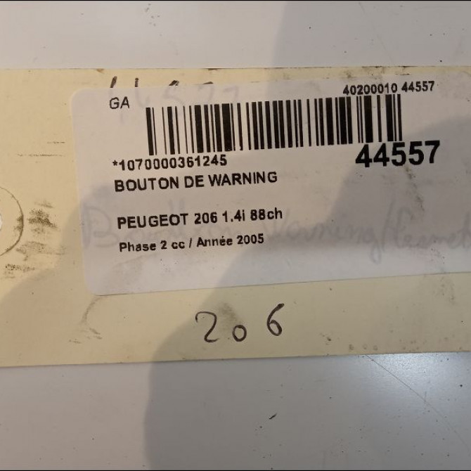 Bouton de warning occasion PEUGEOT 206 Phase 2 02-2003->02-2009 1.4i 88ch 6554L0 3