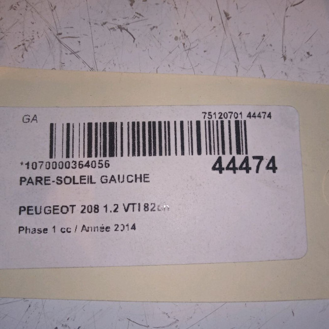 Pare-soleil gauche occasion PEUGEOT 208 208 Phase 1 2012-03-01->2015-09-30 1.2 VTI 82ch 4