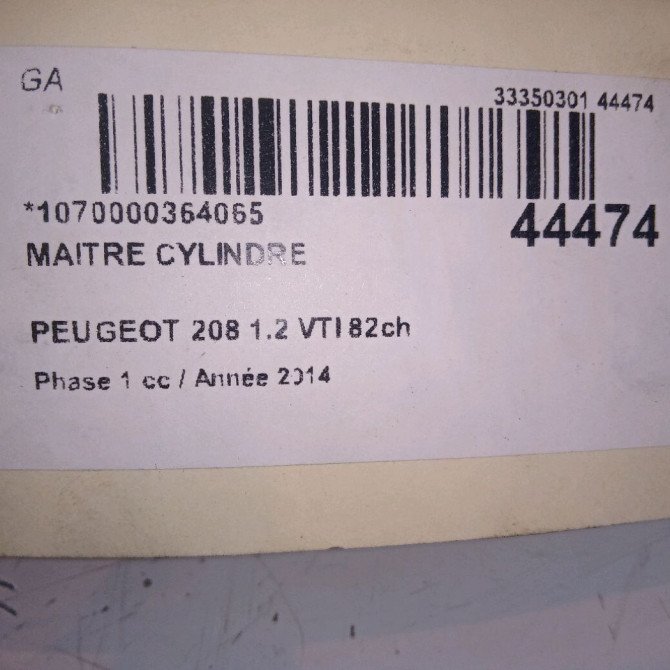 Maitre cylindre occasion PEUGEOT 208 208 Phase 1 2012-03-01->2015-09-30 1.2 VTI 82ch 5