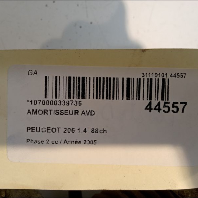 Amortisseur avant droit occasion PEUGEOT 206 Phase 2 02-2003->02-2009 1.4i 88ch 5202NA 4