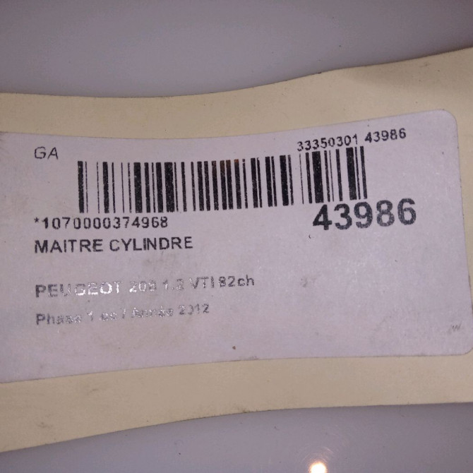 Maitre cylindre occasion PEUGEOT 208 208 Phase 1 2012-03-01->2015-09-30 1.2 VTI 82ch 4