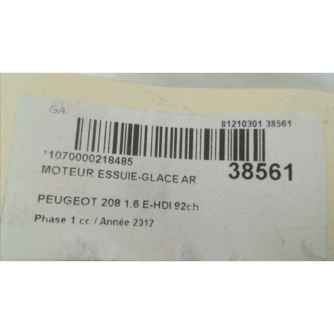 Moteur essuie-glace arrière occasion PEUGEOT 208 208 Phase 1 2012-03-01->2015-09-30 1.6 E-HDI 92ch 9673251380 3