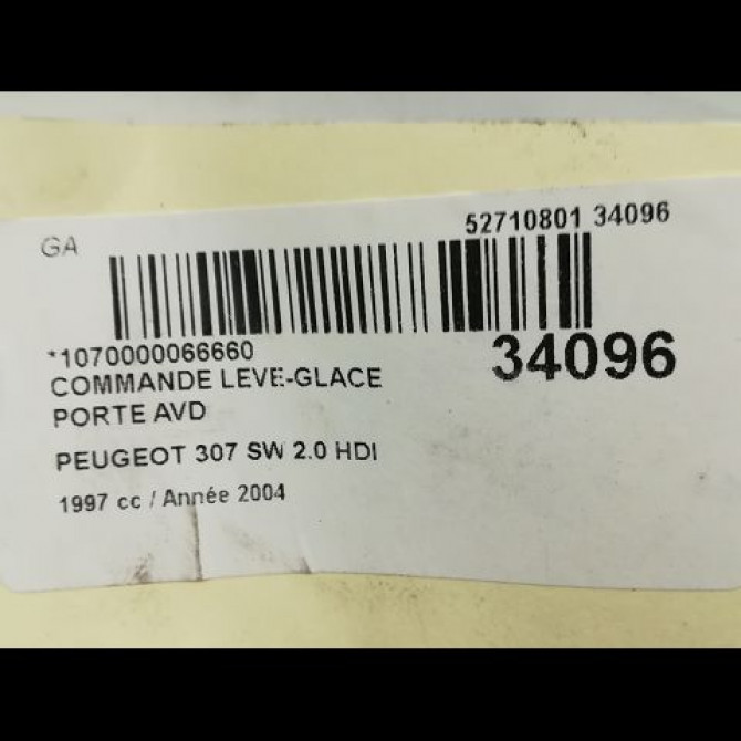 Commande lève-glace porte avant droite occasion PEUGEOT 307 Phase 1 04-2001->06-2005 2.0 HDI 16v 136ch 6554E7 3