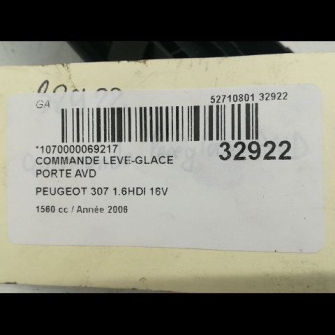 Commande lève-glace porte avant droite occasion PEUGEOT 307 Phase 1 04-2001->06-2005 1.6 HDI 16v 90ch 6554E7 5