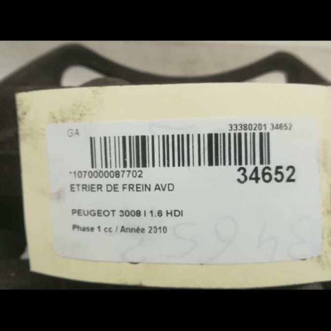 Etrier de frein avant droit occasion PEUGEOT 3008 I Phase 1 04-2009->12-2013 1.6 HDI 110ch 4401N9 3