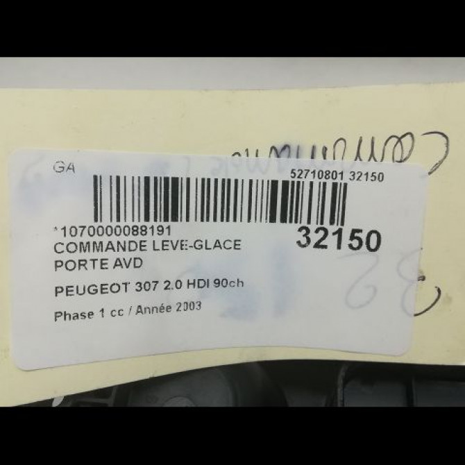 Commande lève-glace porte avant droite occasion PEUGEOT 307 Phase 1 04-2001->06-2005 2.0 HDI 90ch 6554E7 4