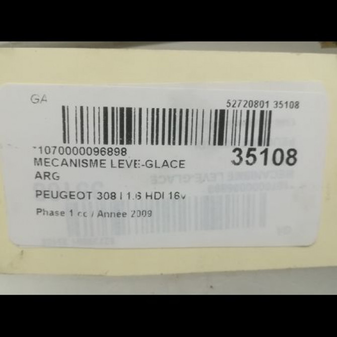 Mecanisme leve-glace arrière gauche occasion PEUGEOT 308 I Phase 1 09-2007->03-2011 1.6 HDI 16v 90ch 9223C7 4