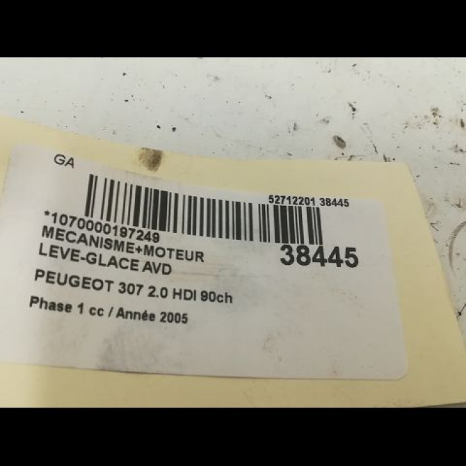 Mecanisme + moteur lève-glace avant droit occasion PEUGEOT 307 Phase 1 04-2001->06-2005 2.0 HDI 90ch 9222K0 3