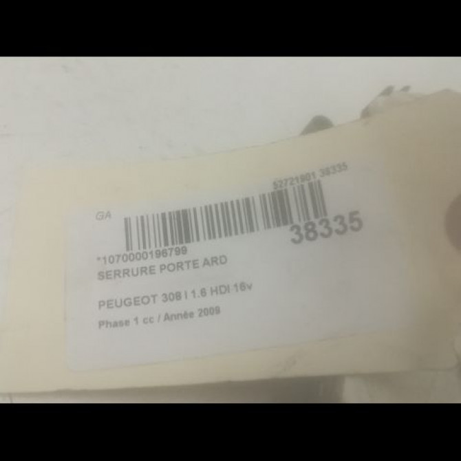 Serrure porte ard occasion PEUGEOT 308 I Phase 1 09-2007->03-2011 1.6 HDI 16v 90ch 9800617280 4