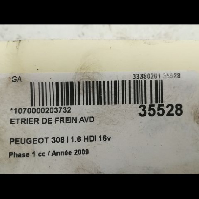 Etrier de frein avant droit occasion PEUGEOT 308 I Phase 1 09-2007->03-2011 1.6 HDI 16v 110ch 4401N9 3