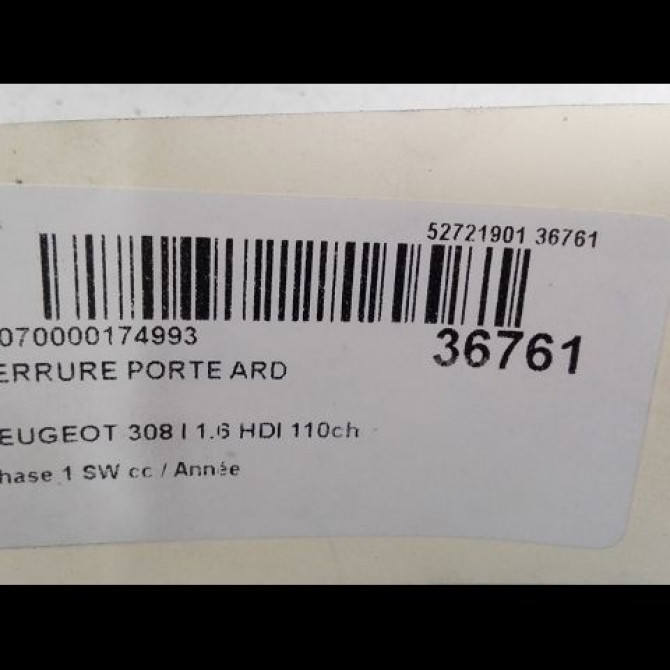 Serrure porte ard occasion PEUGEOT 308 I Phase 1 SW 05-2008->03-2011 1.6 HDI 110ch 9800617280 4