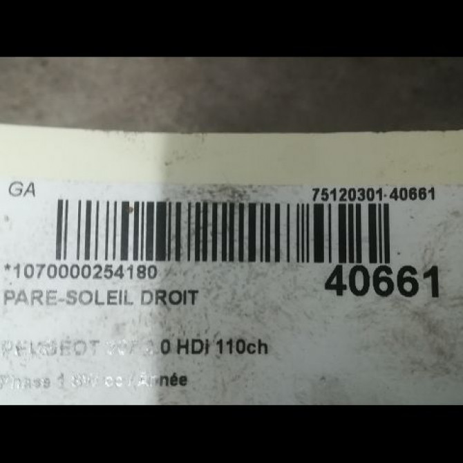 Pare-soleil droit occasion PEUGEOT 307 Phase 1 SW 03-2002->07-2004 2.0 HDi 110ch 8143HS 3